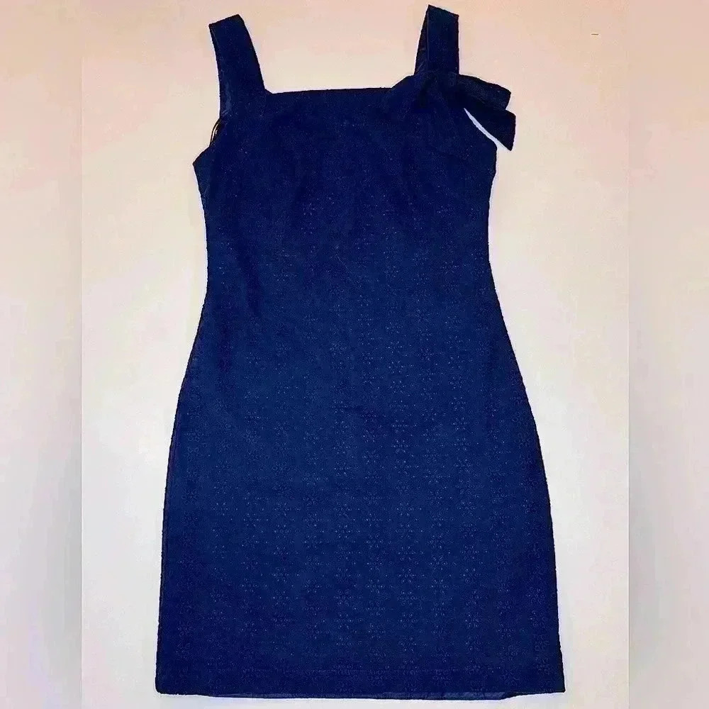 Karl Lagerfeld Women’s Navy Blue Floral Eyelet Sleeveless Dress Size 0